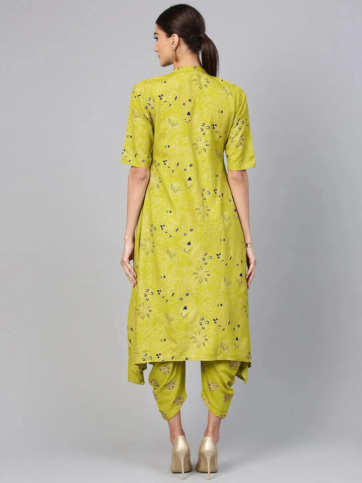 Green Printed Cotton Kurta Set - Libas