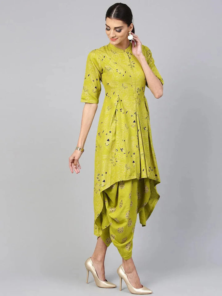 Green Printed Cotton Kurta Set - Libas