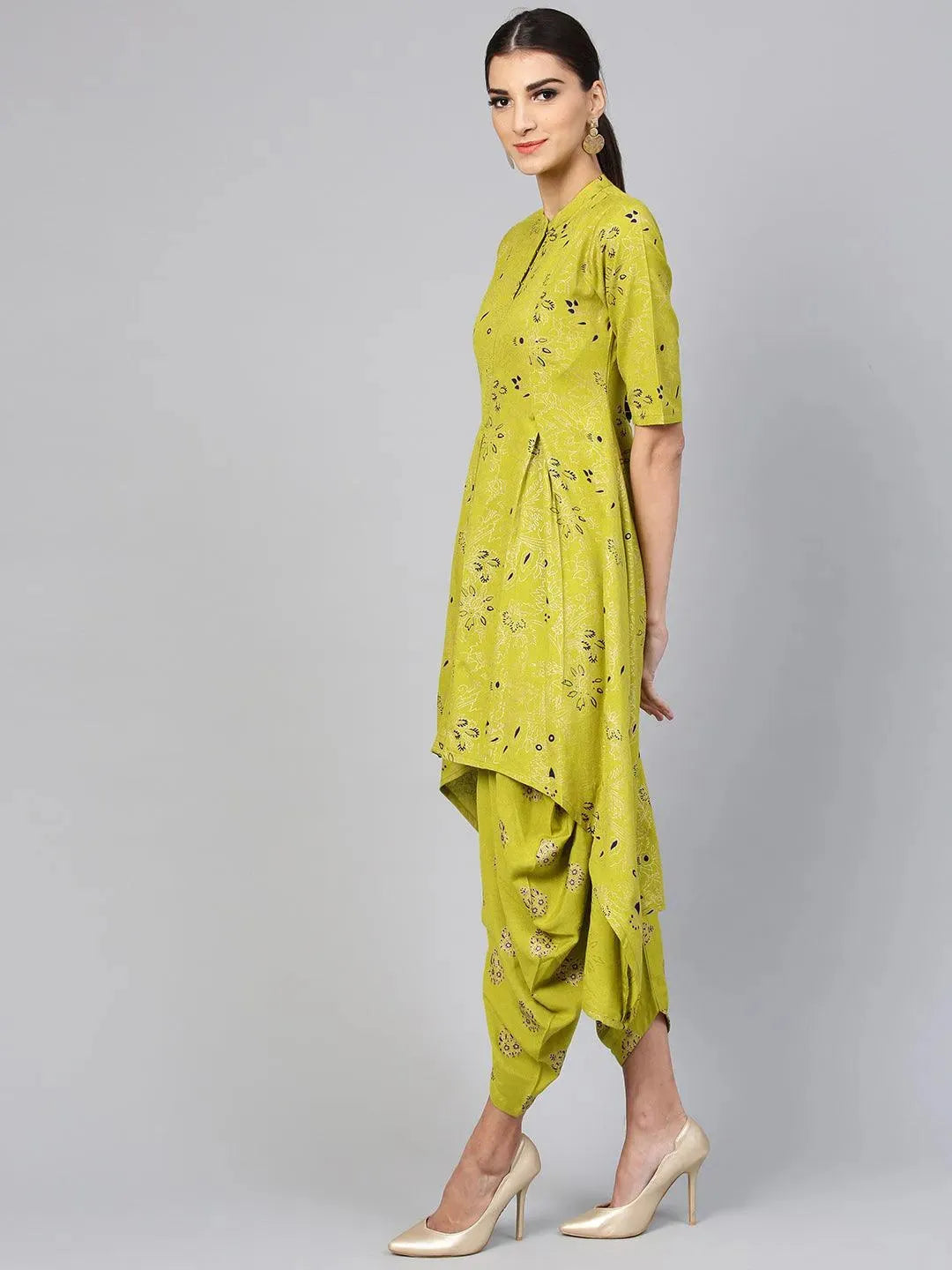 Green Printed Cotton Kurta Set - Libas