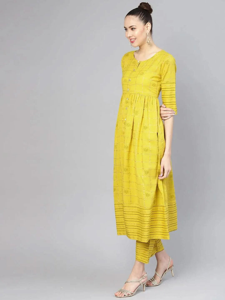 Green Printed Cotton Kurta Set - Libas
