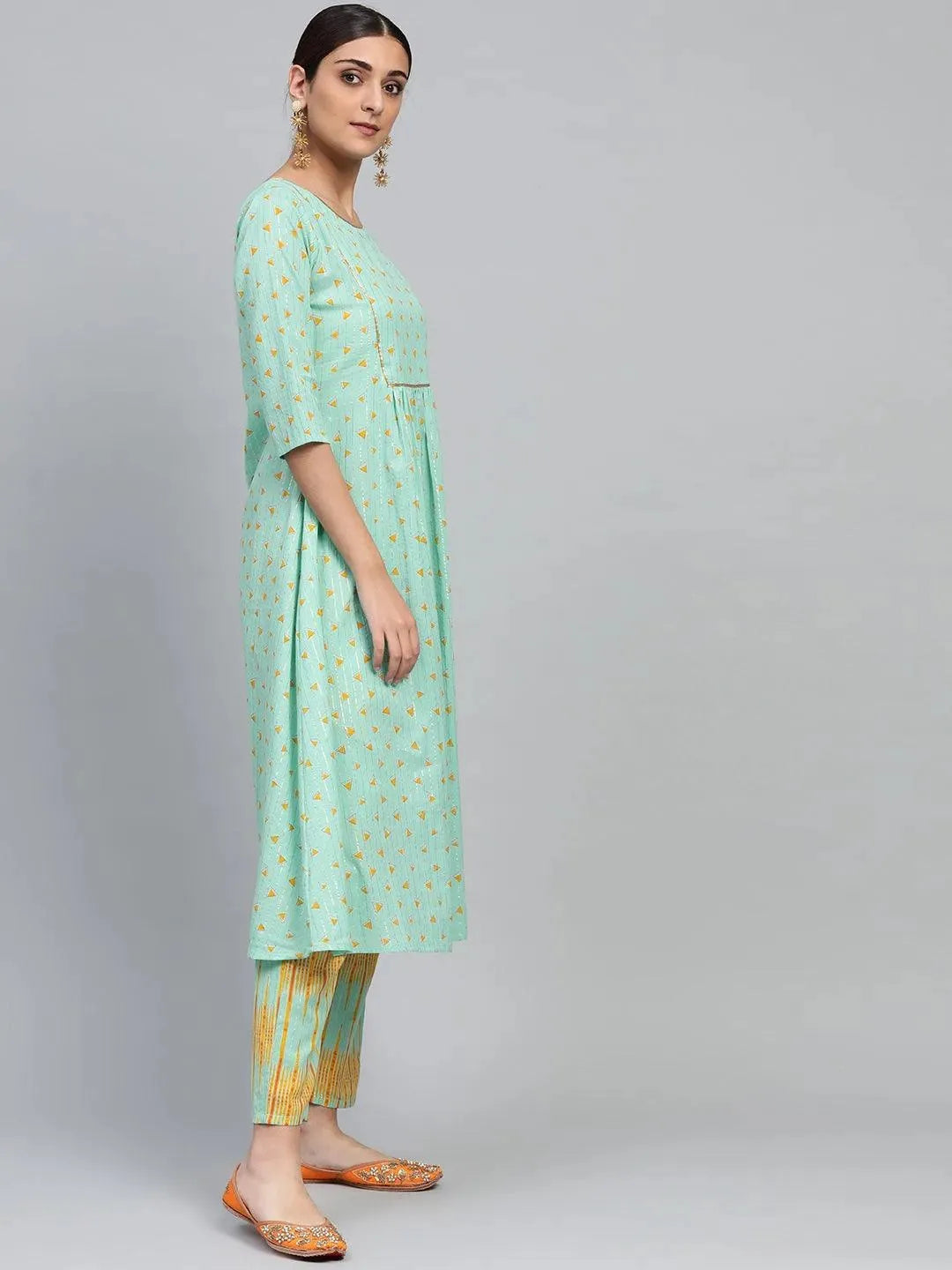 Green Printed Cotton Kurta Set - Libas