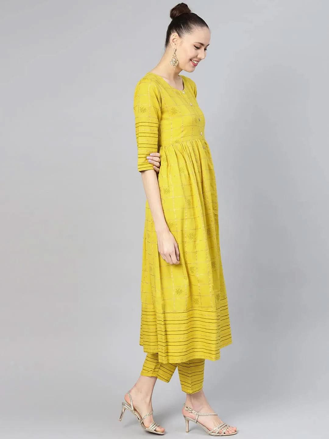 Green Printed Cotton Kurta Set - Libas