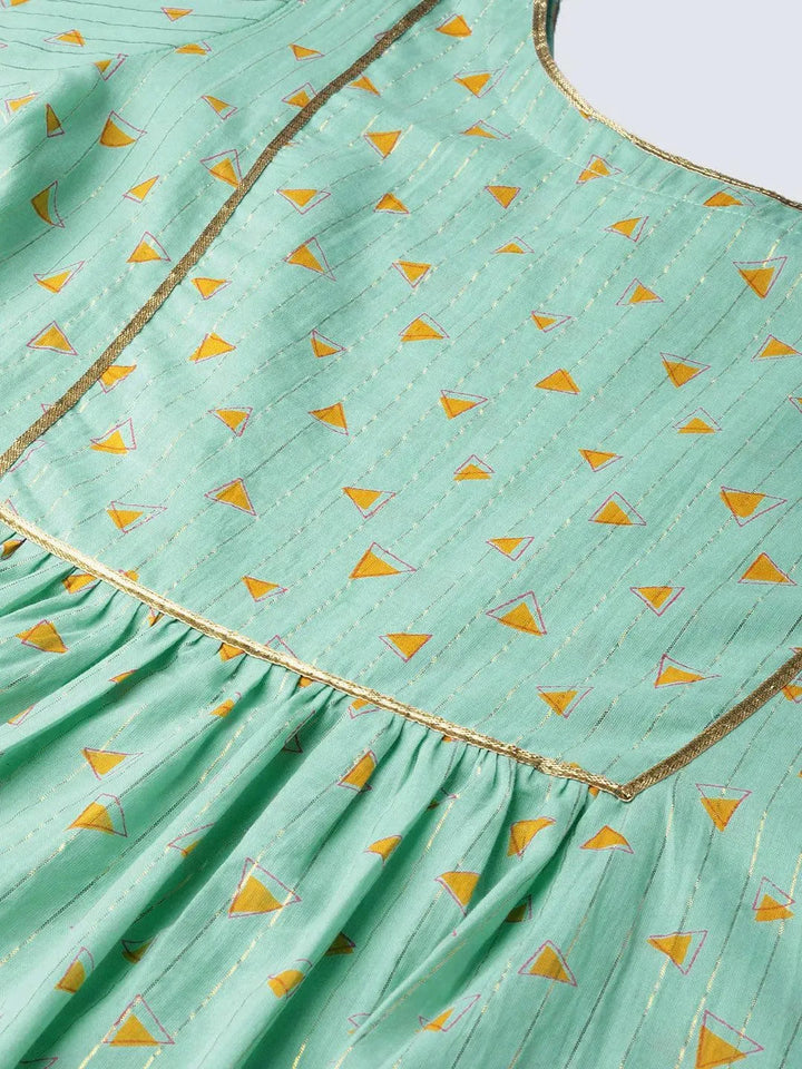 Green Printed Cotton Kurta Set - Libas