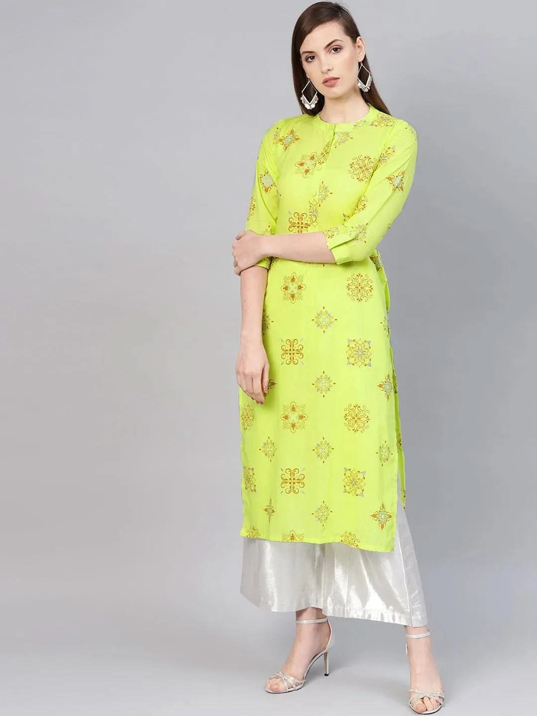 Green Printed Cotton Kurta - Libas