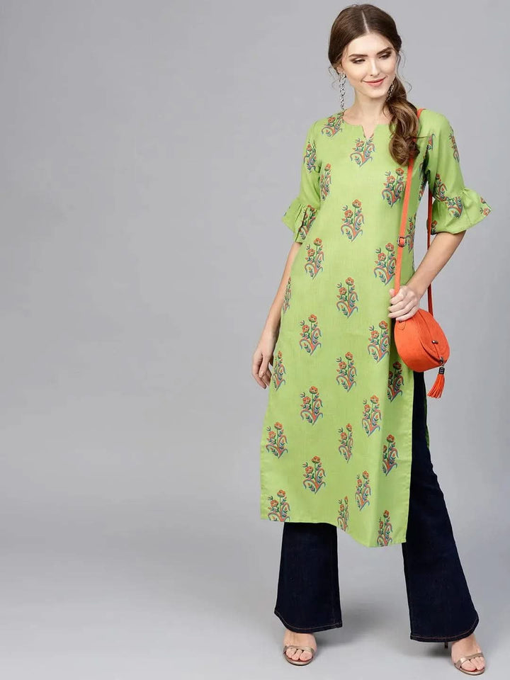 Green Printed Cotton Kurta - Libas