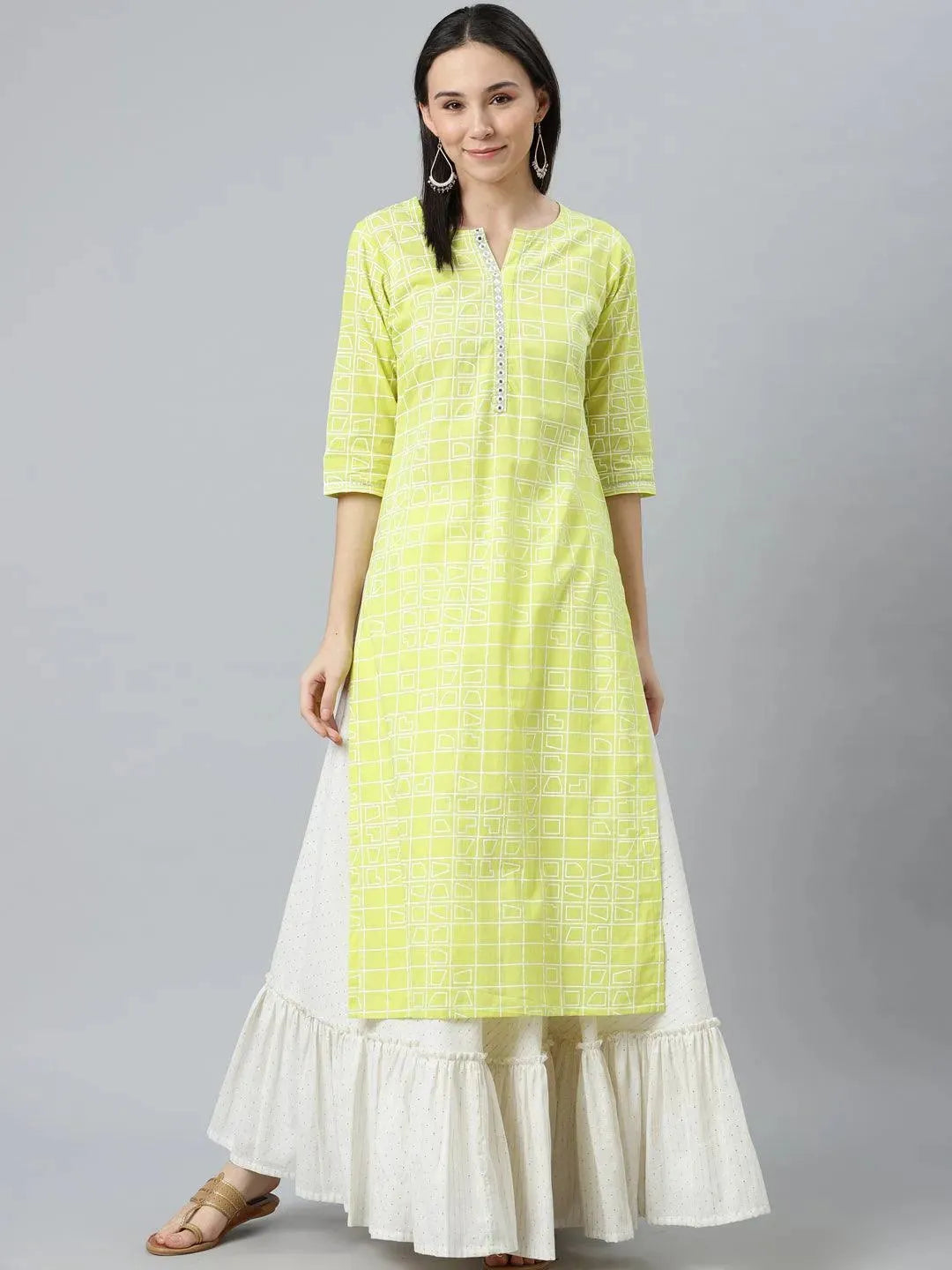 Green Printed Cotton Kurta - Libas