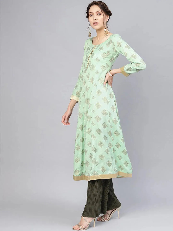 Green Printed Cotton Kurta - Libas