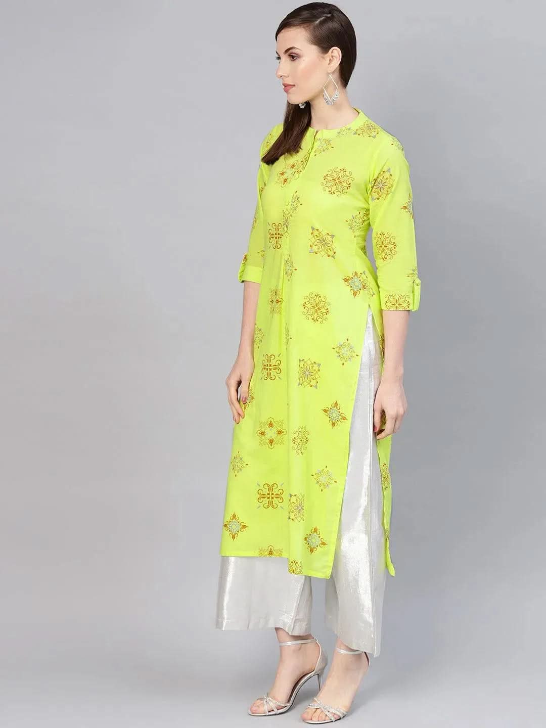 Green Printed Cotton Kurta - Libas