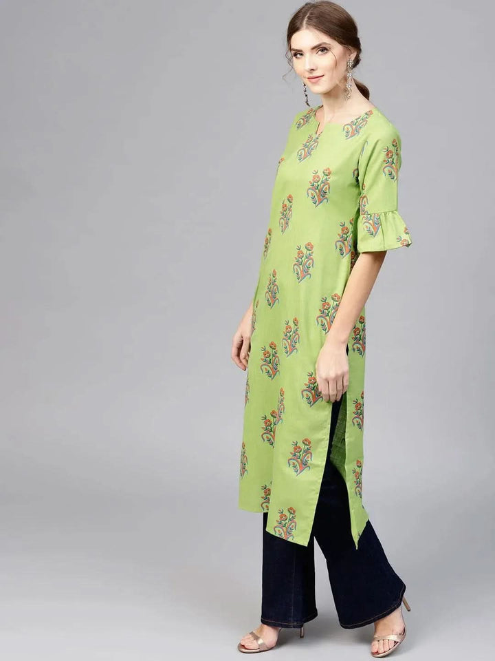 Green Printed Cotton Kurta - Libas
