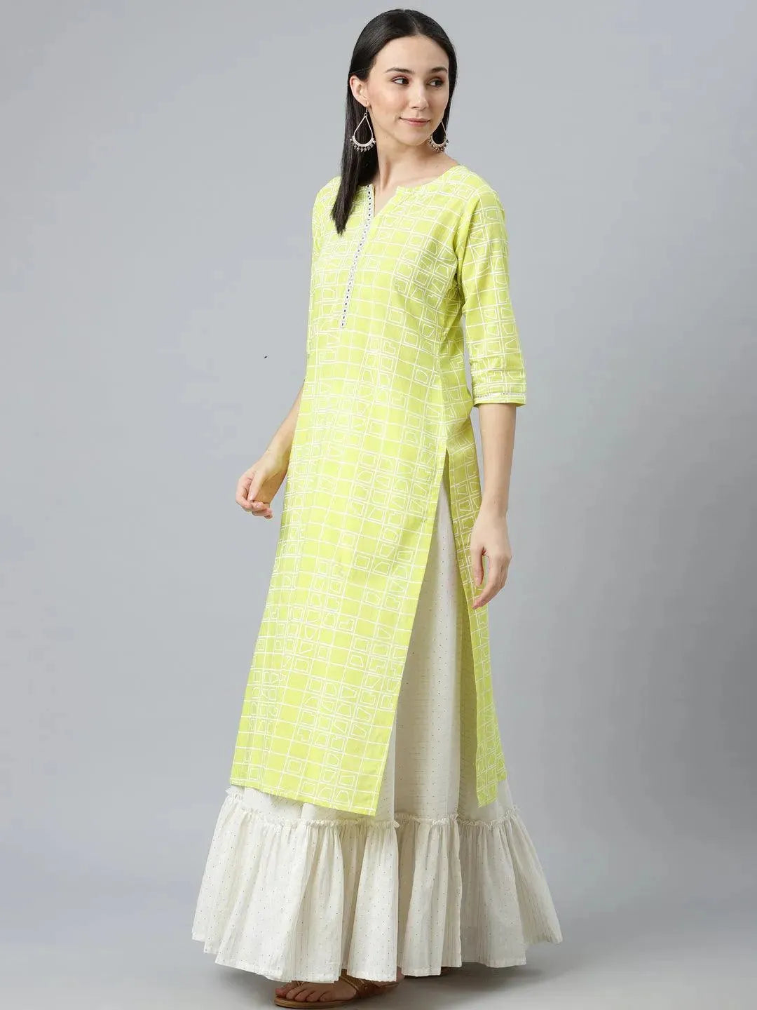 Green Printed Cotton Kurta - Libas