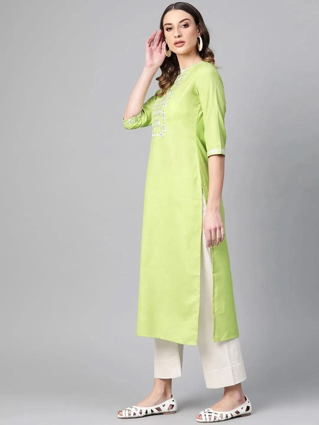 Green Printed Cotton Kurta - Libas