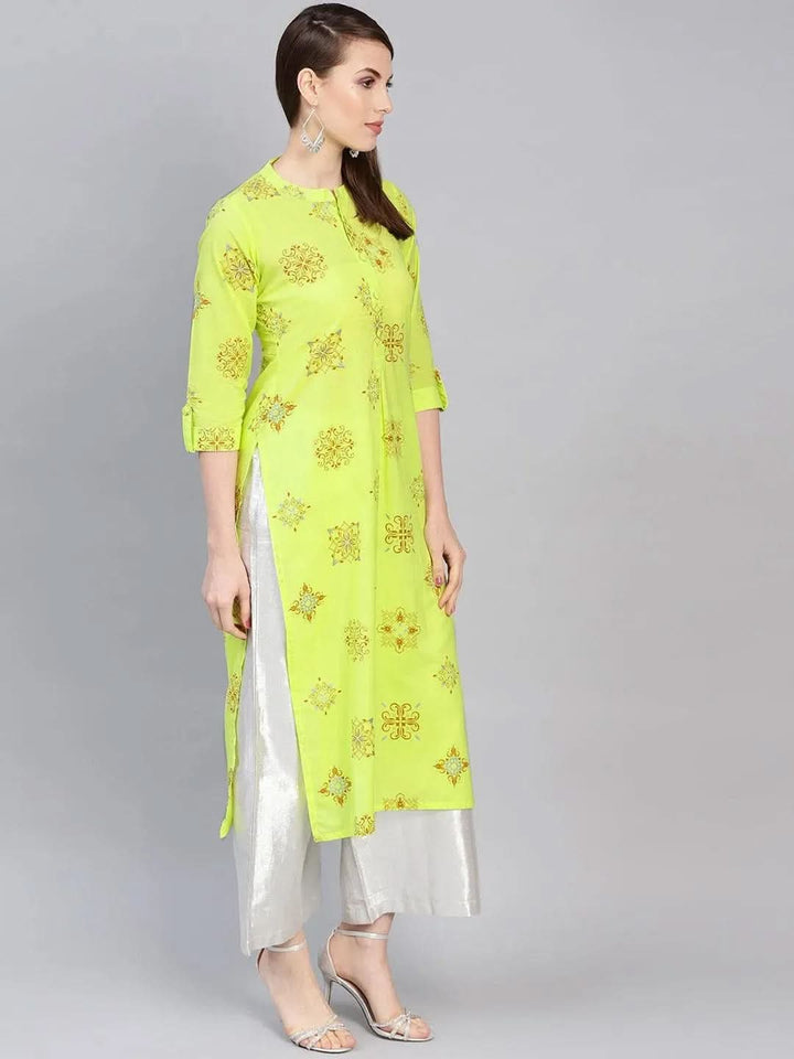 Green Printed Cotton Kurta - Libas