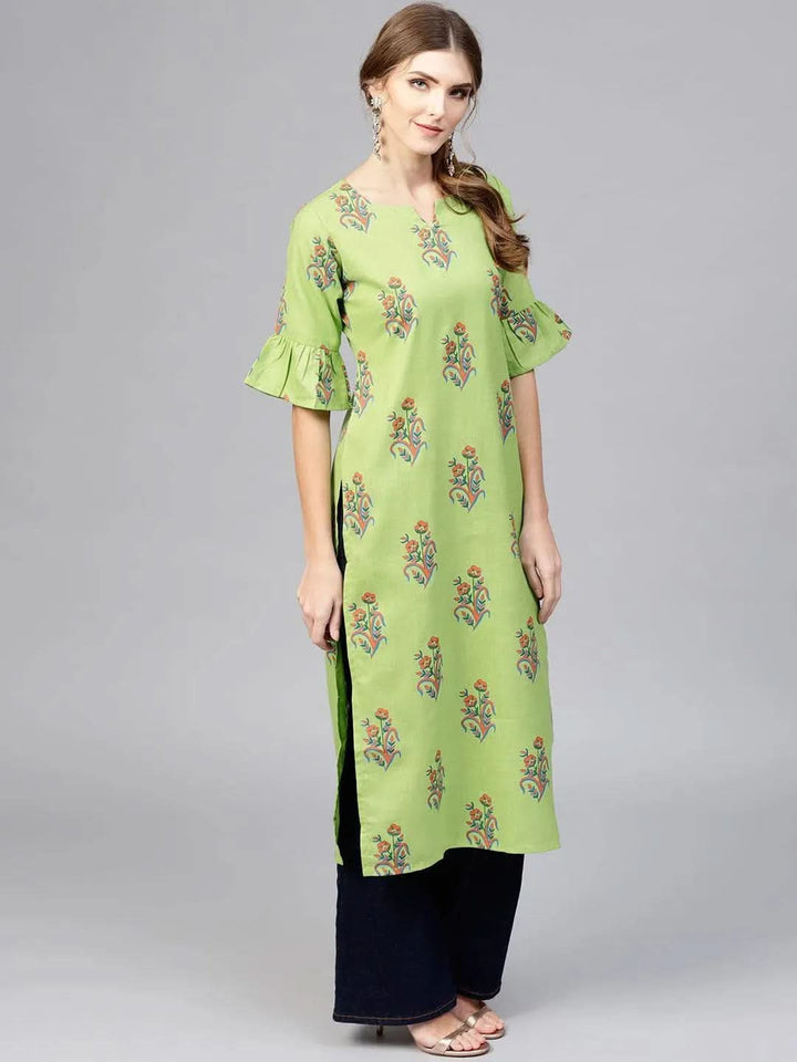 Green Printed Cotton Kurta - Libas