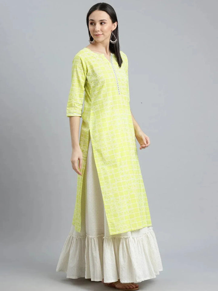 Green Printed Cotton Kurta - Libas