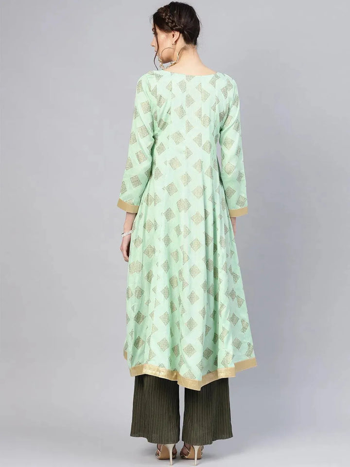 Green Printed Cotton Kurta - Libas