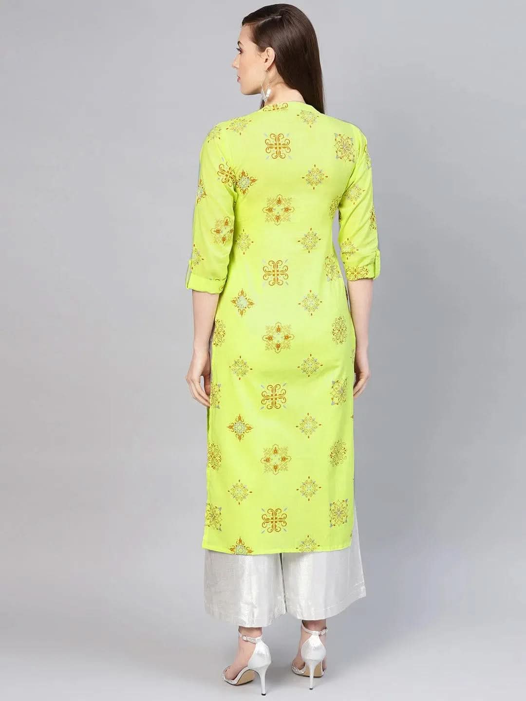Green Printed Cotton Kurta - Libas