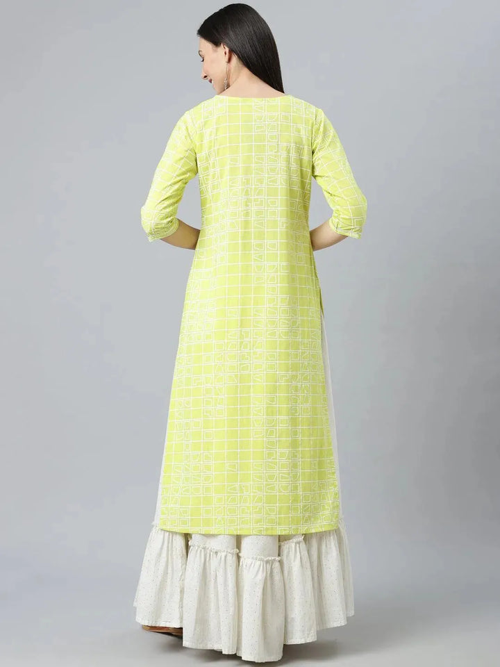 Green Printed Cotton Kurta - Libas