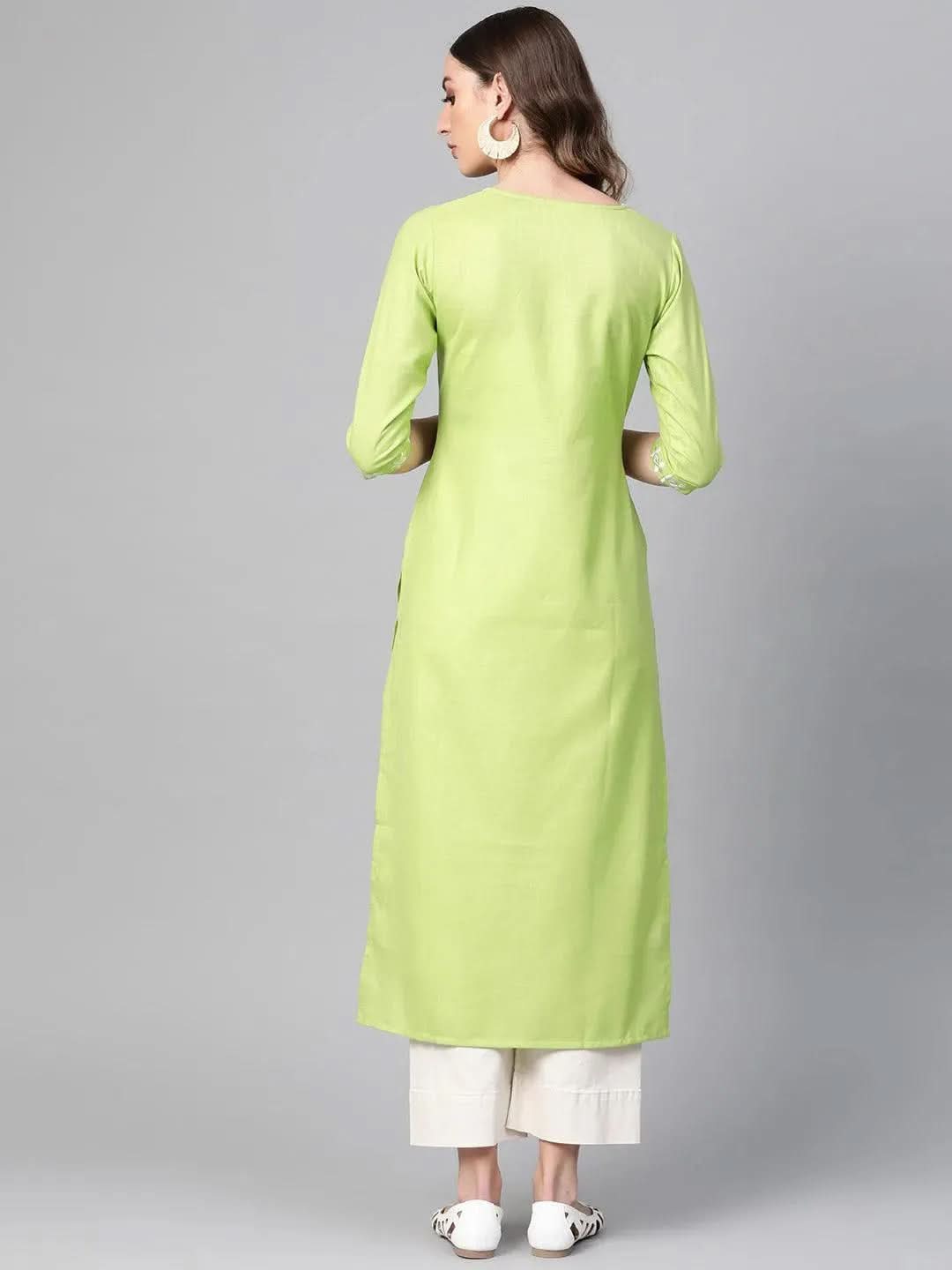 Green Printed Cotton Kurta - Libas