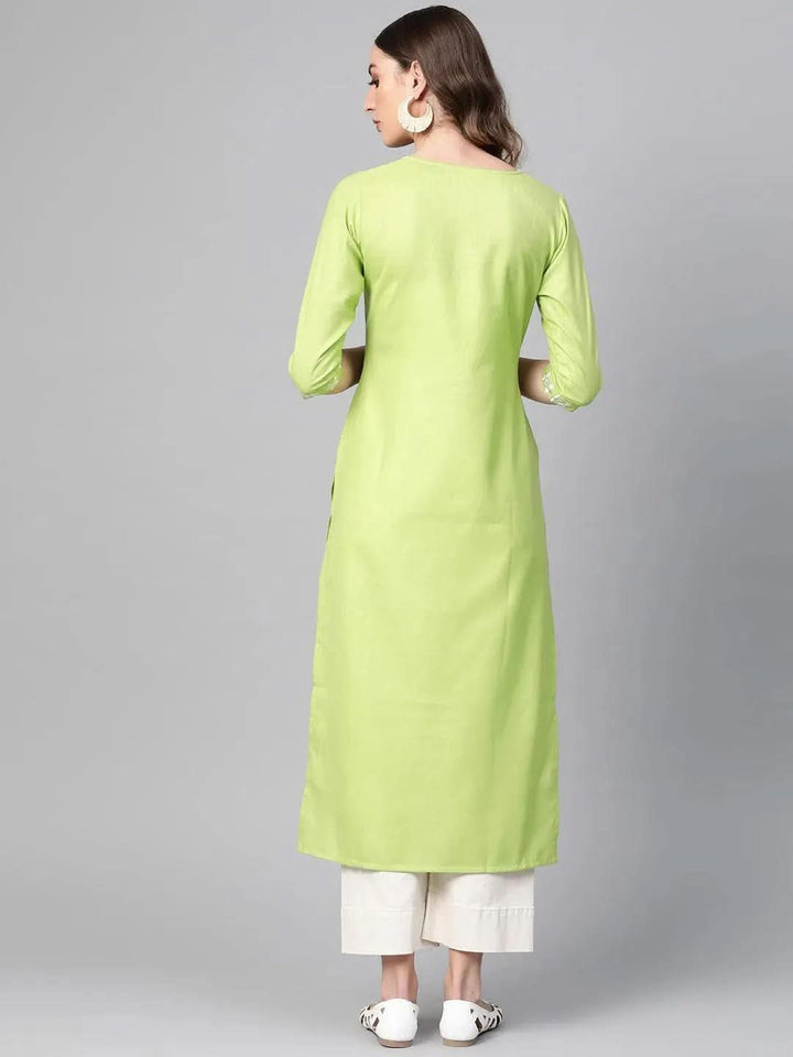 Green Printed Cotton Kurta - Libas