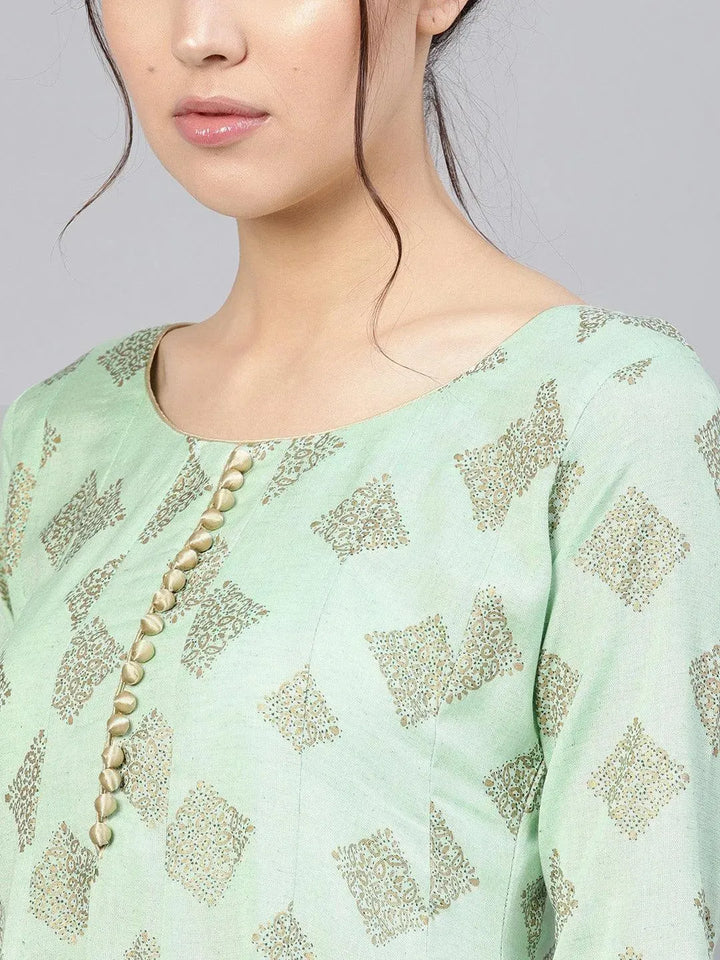 Green Printed Cotton Kurta - Libas
