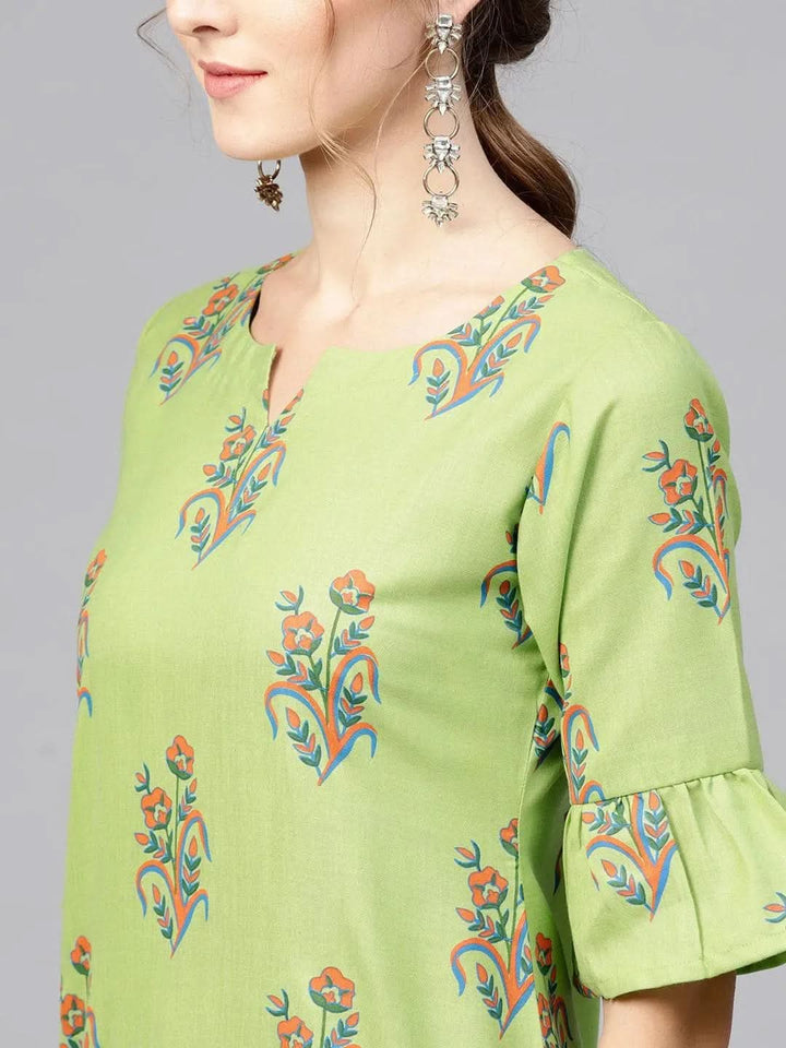 Green Printed Cotton Kurta - Libas