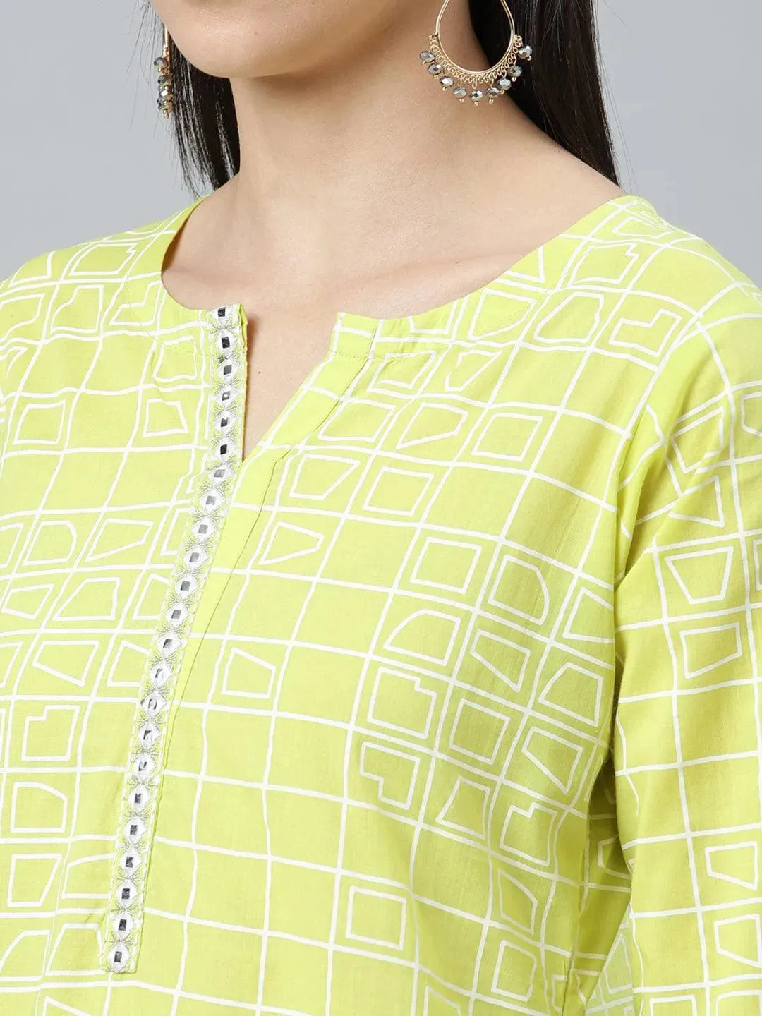 Green Printed Cotton Kurta - Libas