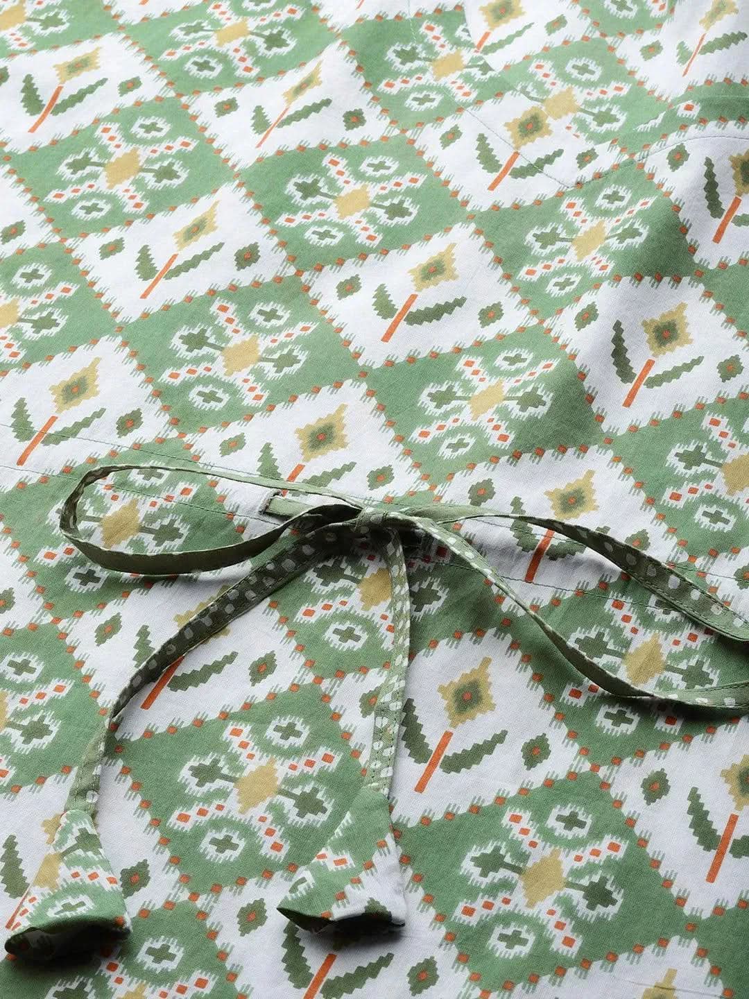 Green Printed Cotton Nightdress - Libas