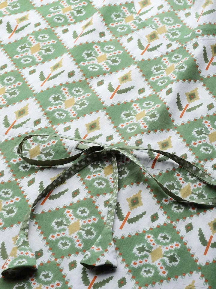 Green Printed Cotton Nightdress - Libas