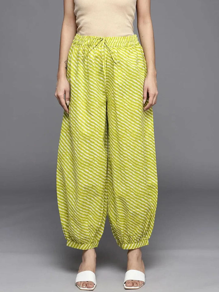 Green Printed Cotton Salwar Pants - Libas