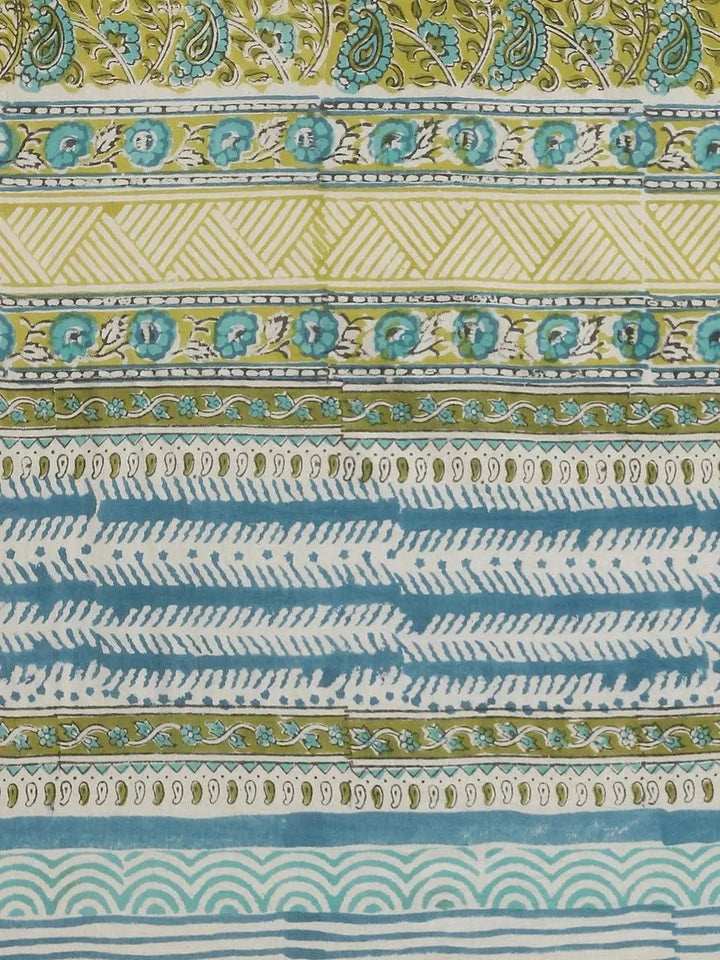 Green Printed Cotton Saree - Libas