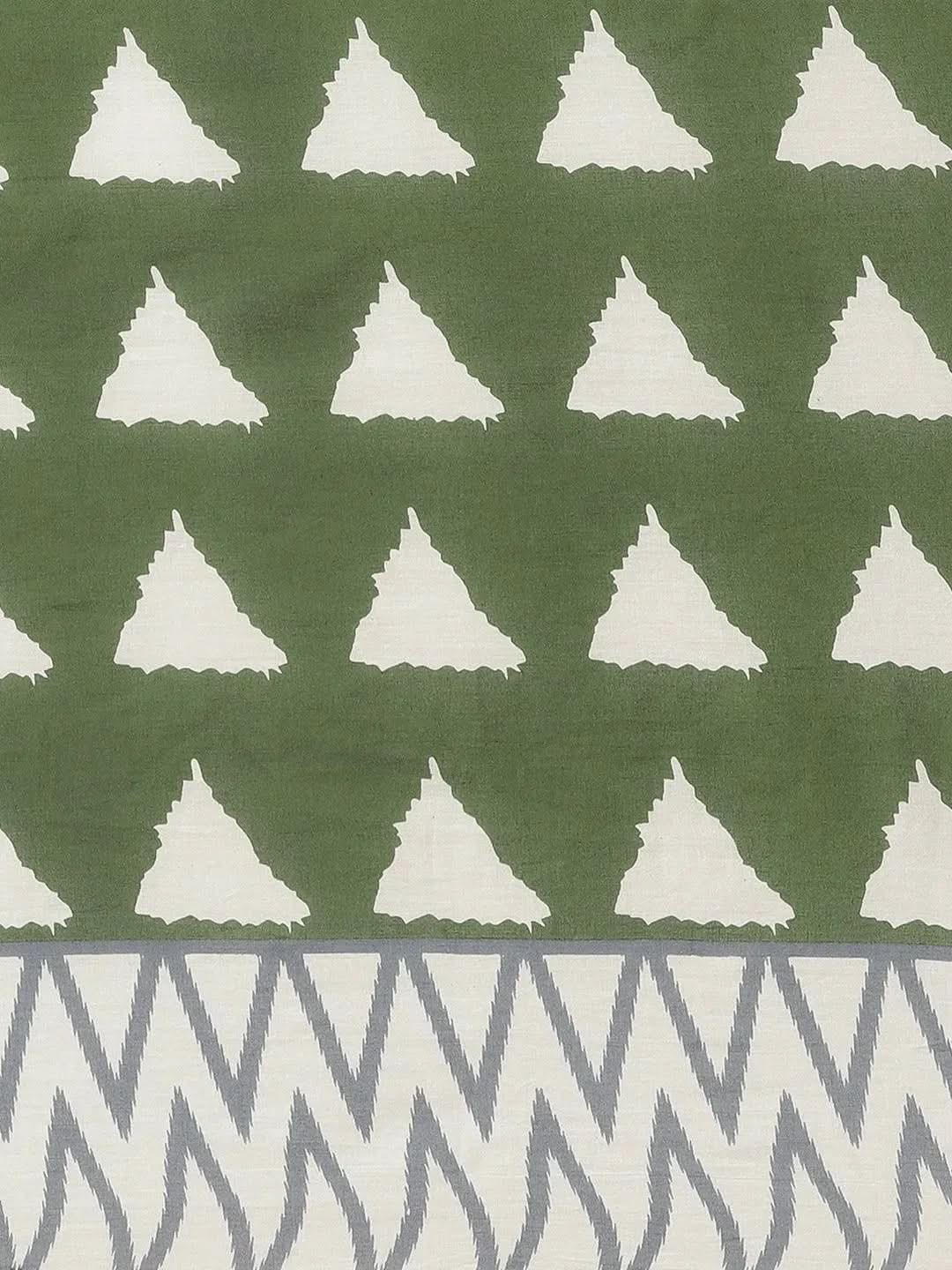 Green Printed Cotton Saree - Libas