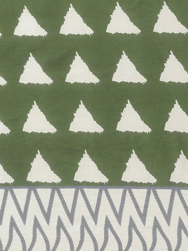 Green Printed Cotton Saree - Libas