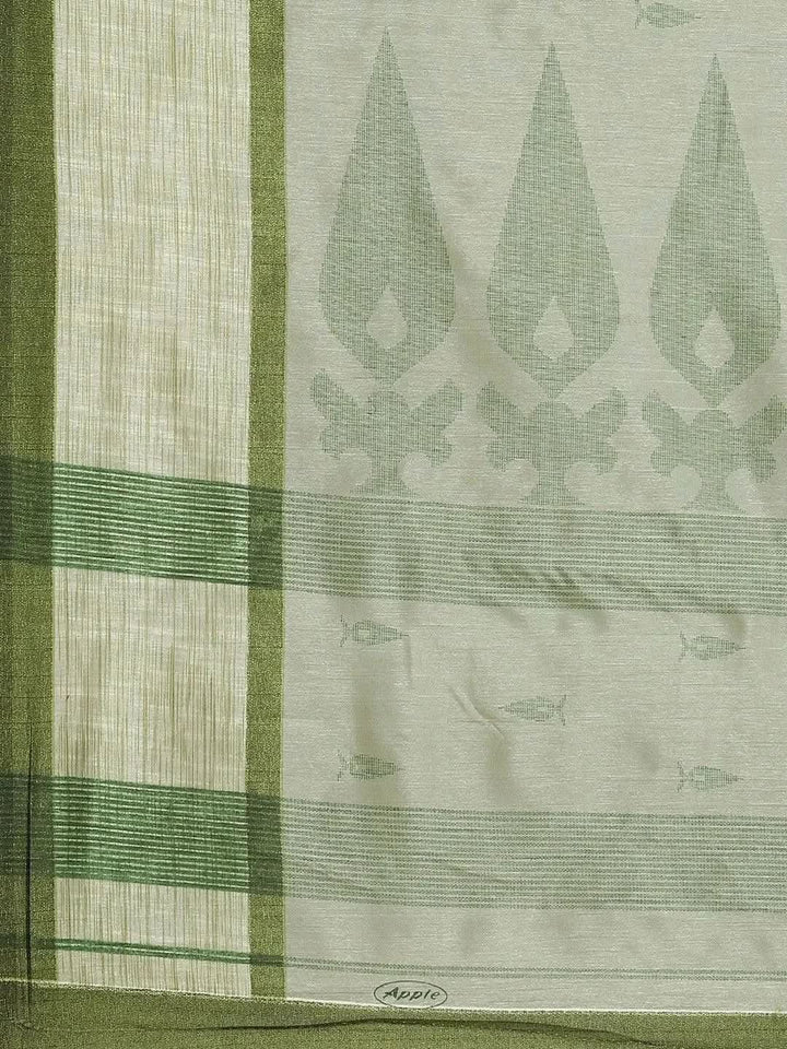 Green Printed Cotton Silk Saree - Libas