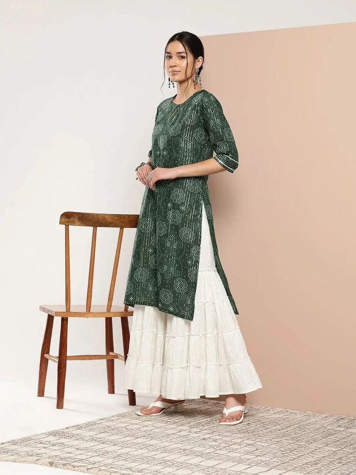 Green Printed Cotton Straight Kurta - Libas