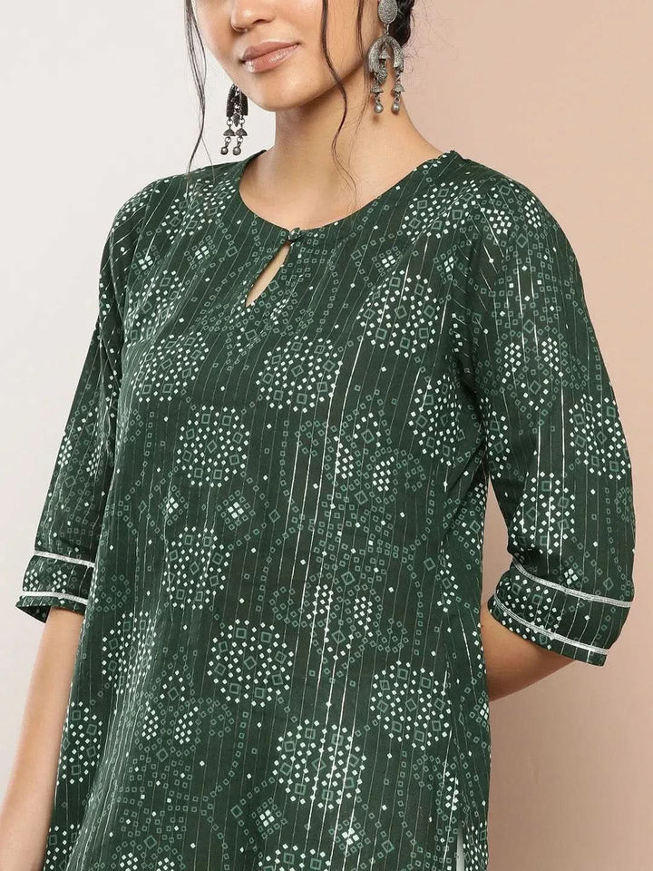Green Printed Cotton Straight Kurta - Libas