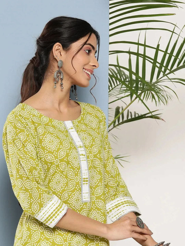 Green Printed Cotton Straight Kurta - Libas