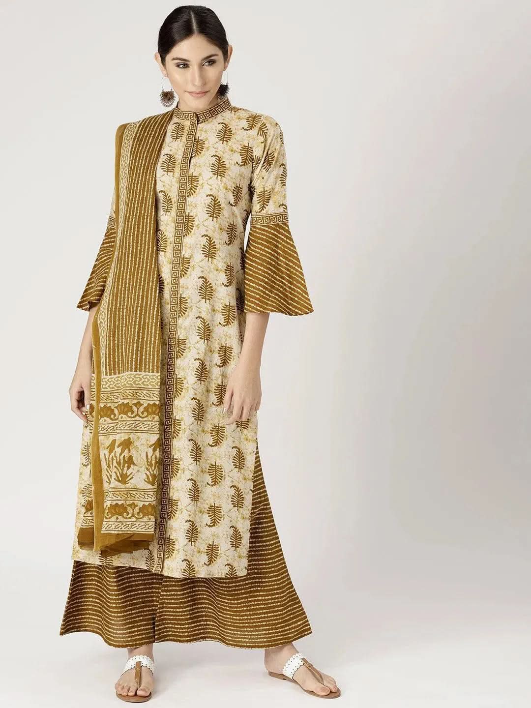 Green Printed Cotton Suit Set - Libas