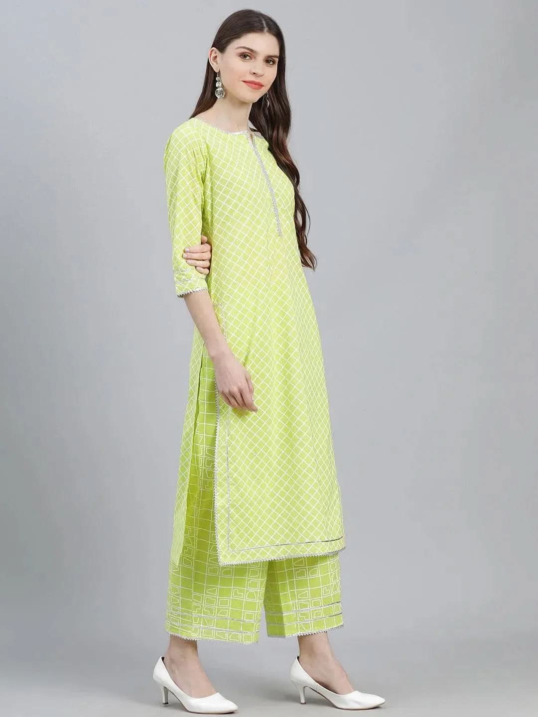 Green Printed Cotton Suit Set - Libas