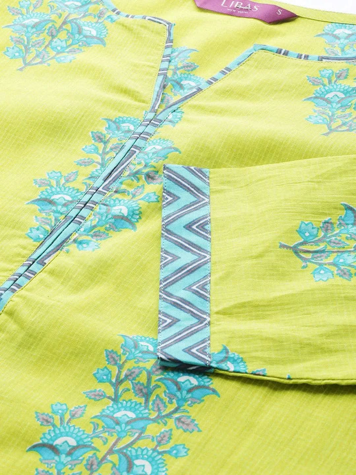 Green Printed Cotton Suit Set - Libas