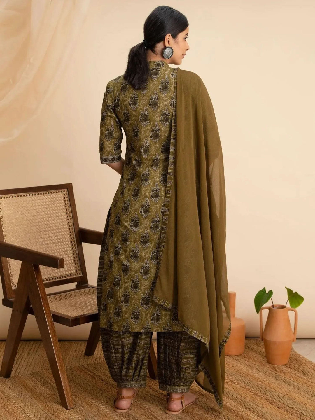 Green Printed Cotton Suit Set - Libas