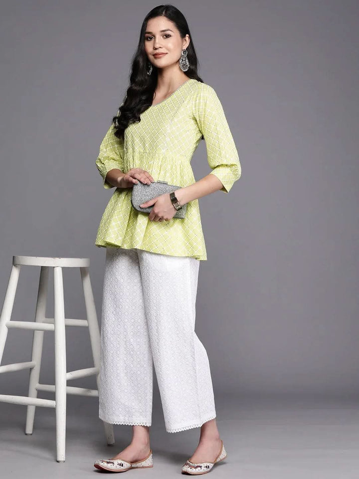 Green Printed Cotton Straight Kurti - Libas