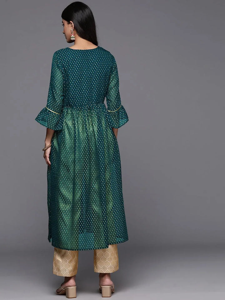 Green Printed Georgette A-Line Kurta - Libas