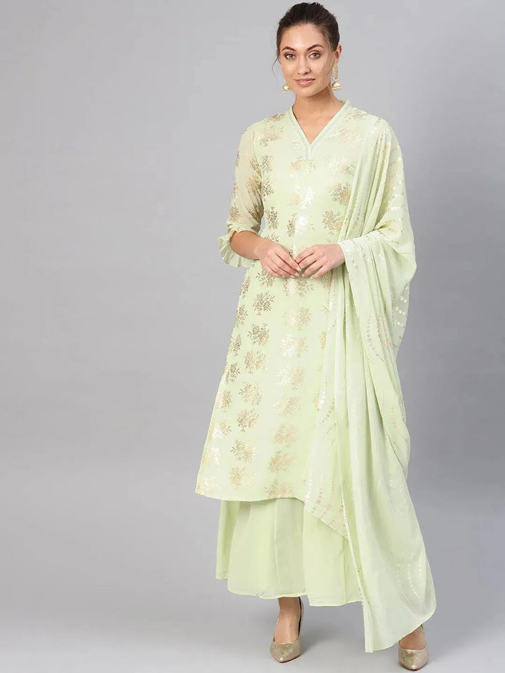Green Printed Georgette Suit Set - Libas
