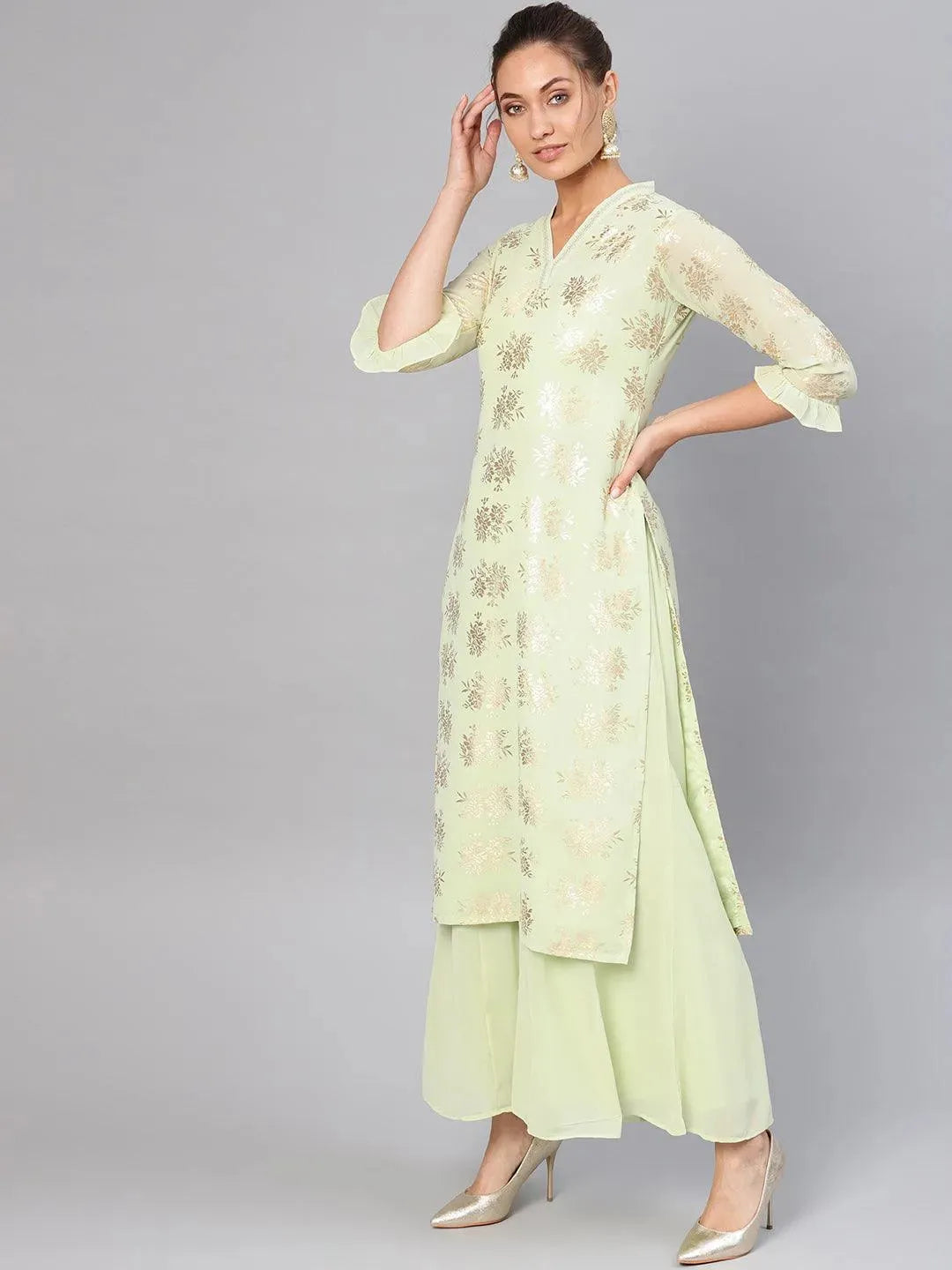 Green Printed Georgette Suit Set - Libas