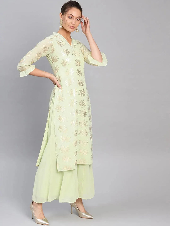 Green Printed Georgette Suit Set - Libas