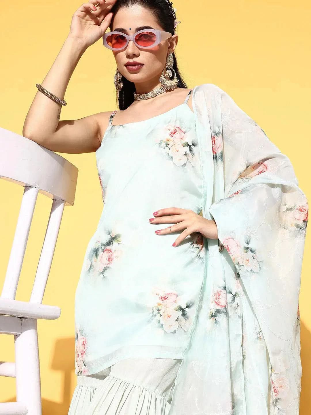 Green Printed Organza Straight Sharara Suit Set With Dupatta
Green Printed Organza Straight Sharara Suit Set With Dupatta