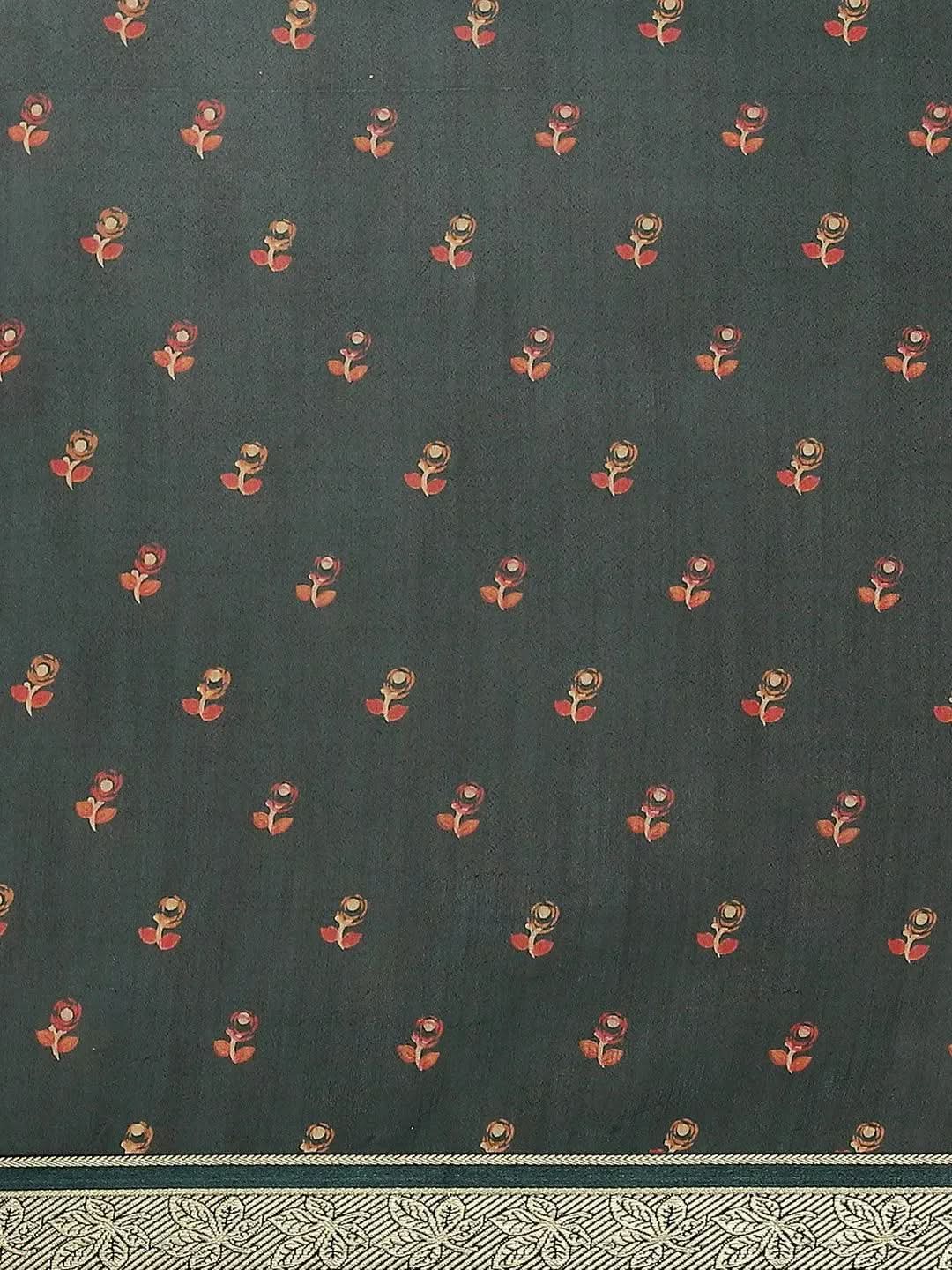 Green Printed Polyester Saree - Libas