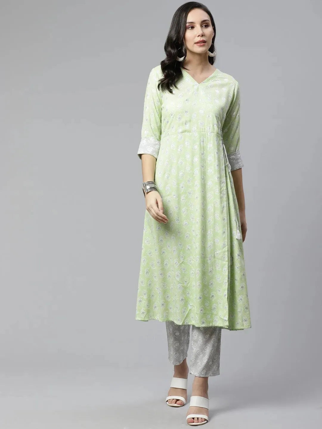 Green Printed Rayon Kurta Set - Libas
