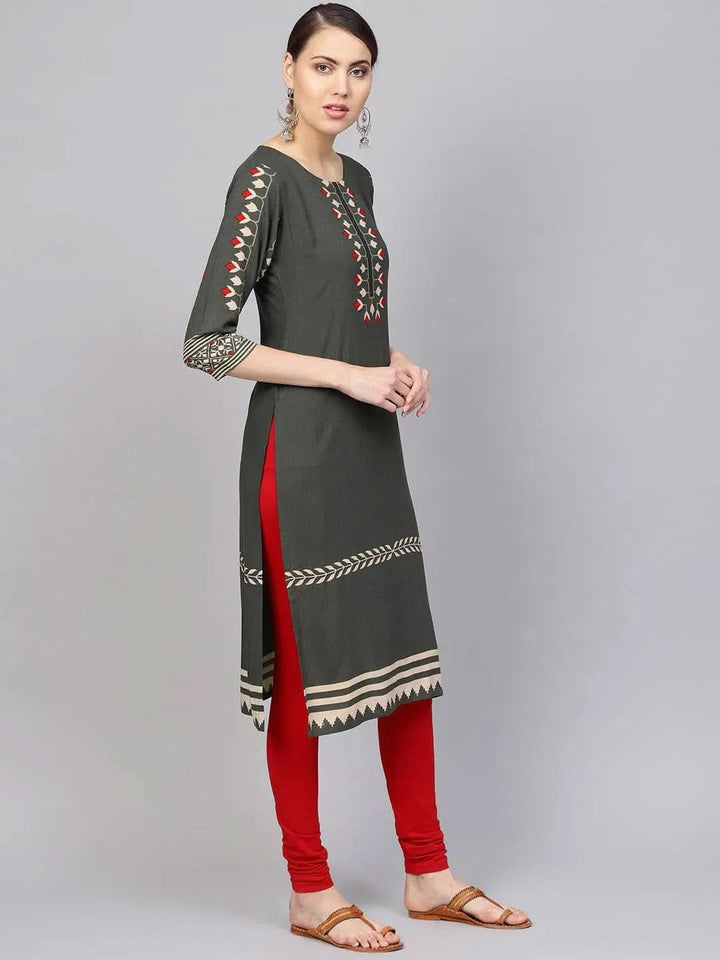 Green Printed Rayon Kurta - Libas