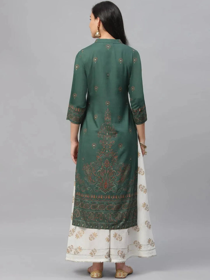 Green Printed Rayon Kurta - Libas